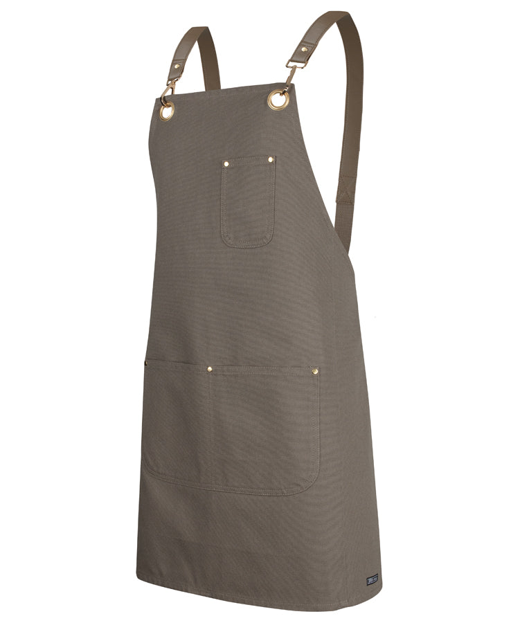 Apron Latte Brass Eyelet Canvas Apron with PU Strap