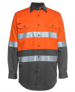 Load image into Gallery viewer, High Vis Orange/Charcoal Hi Vis L/S (D+N) 150G Work Shirt
