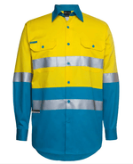 Load image into Gallery viewer, High Vis Yellow/Aqua Hi Vis L/S (D+N) 150G Work Shirt
