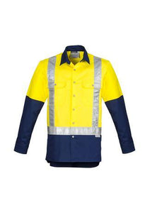 Men's Hi Vis Spliced Industrial Shirt - Shoulder Taped - WORKWEAR - UNIFORMS - NZ