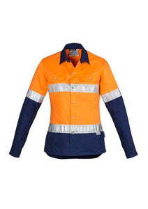 Womens Hi Vis Spliced Industrial Shirt - Hoop Taped - WORKWEAR - UNIFORMS - NZ